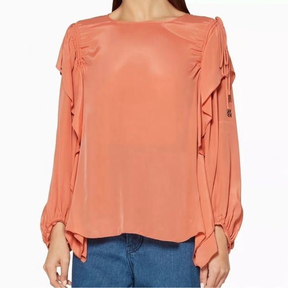 See By Chloé Tops - See By Chloe Silk Blend Long Balloon Sleeve Ruffle Blouse in Past Rose Size 6